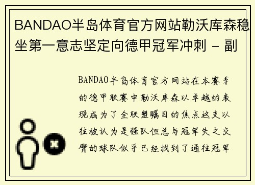 BANDAO半岛体育官方网站勒沃库森稳坐第一意志坚定向德甲冠军冲刺 - 副本